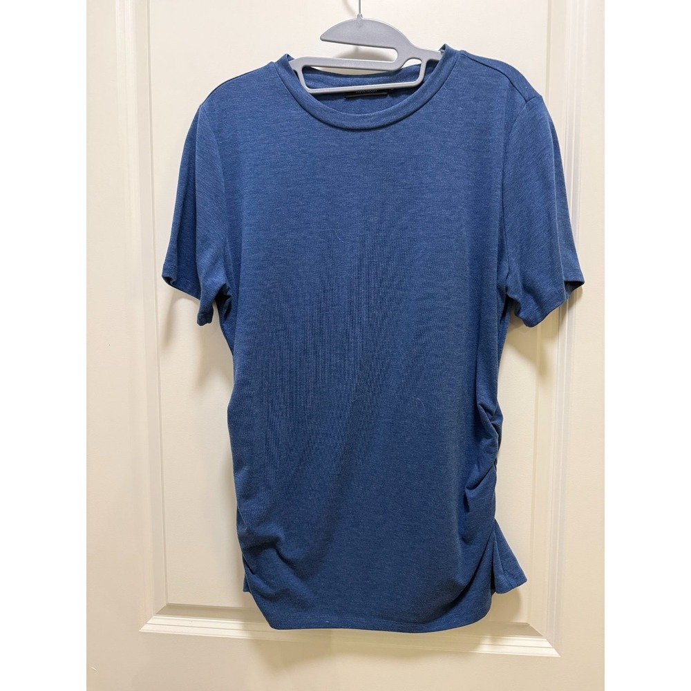 Micticsi Women's Blue Ruched Short Sleeve T-Shirt Size L